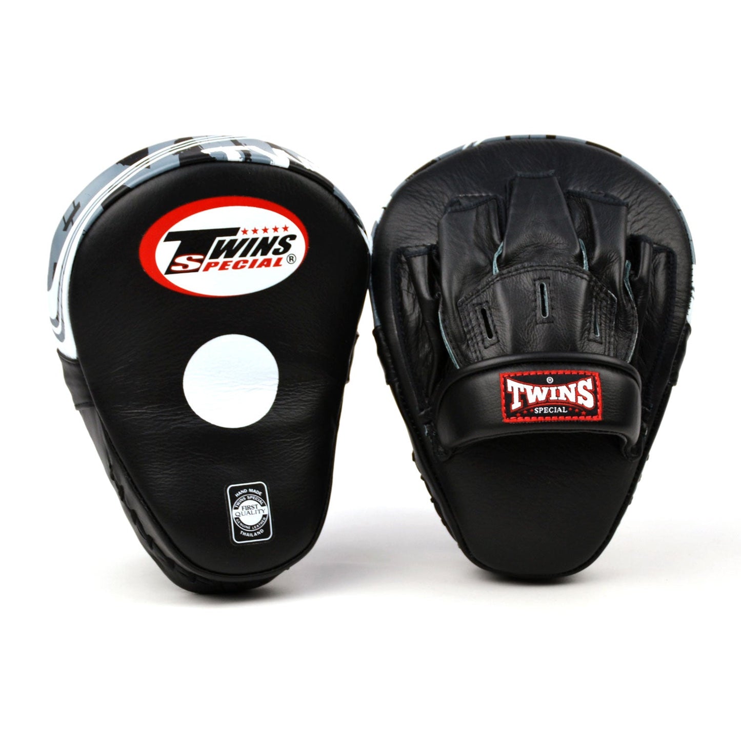 Twins Muay Thai Boxing Deluxe Curved Leather Focus Mitts Black