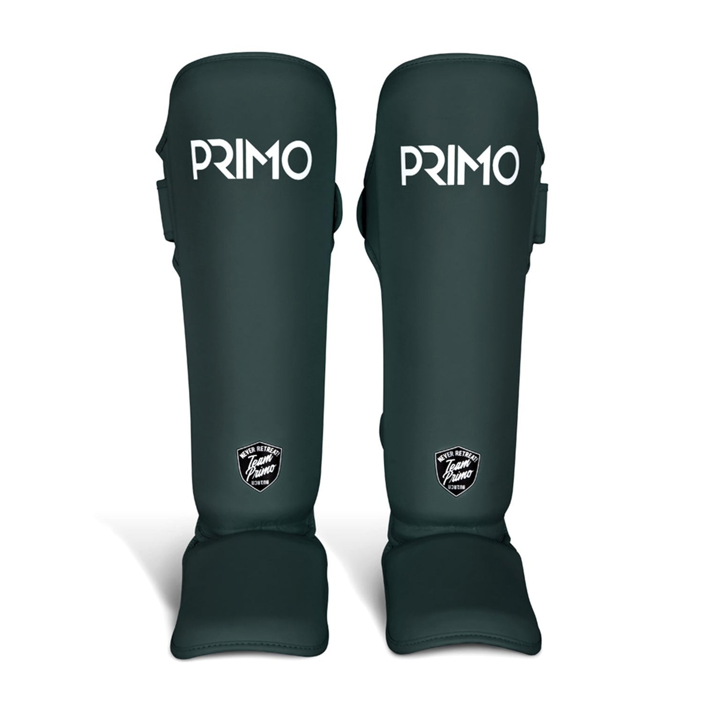Primo Classic Muay Thai shinguard in hunter green with padded design for protection during martial arts training.