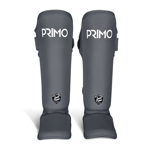 Primo Classic Muay Thai shinguard in slate grey, padded protective gear for martial arts training and competitions.