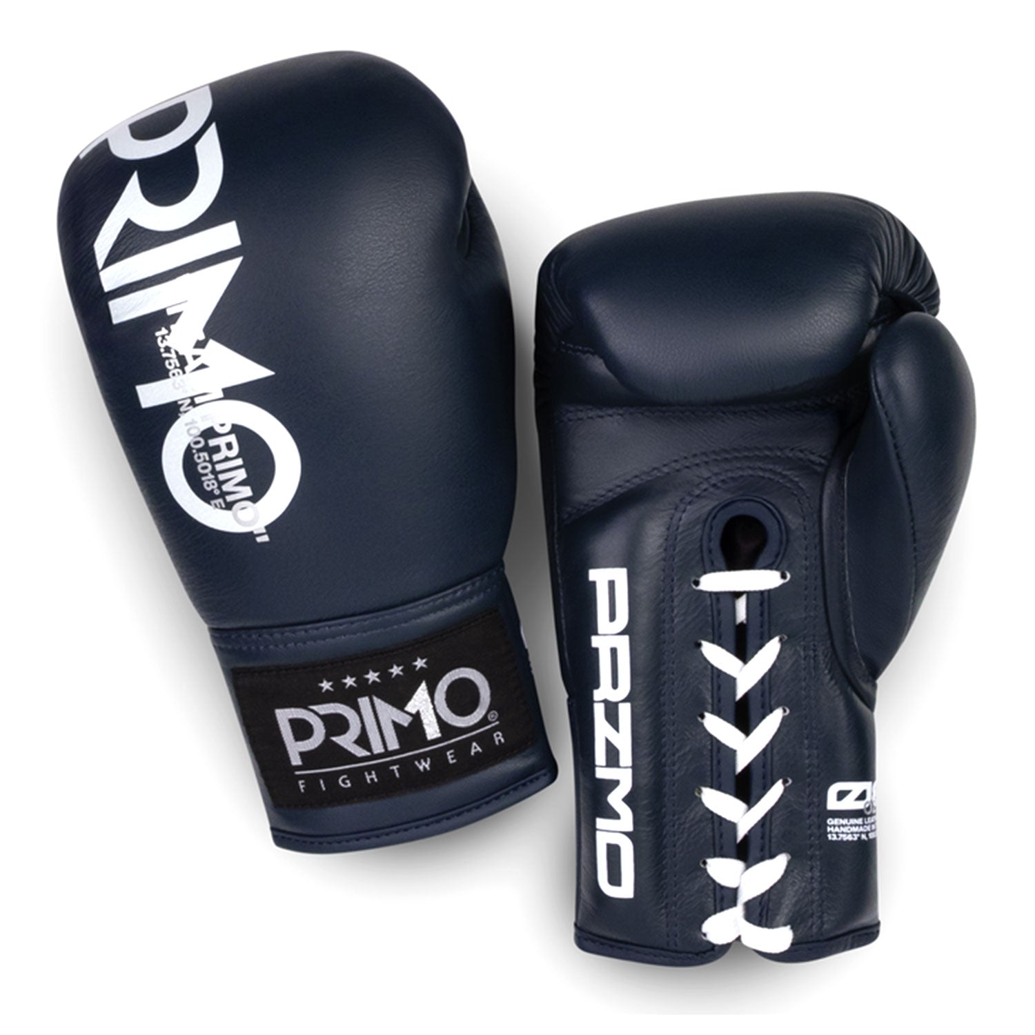 Primo Mamba Series Pro navy lace-up boxing gloves, sporting goods with padded wrists and secure fit for training and matches.