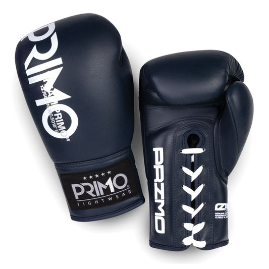 Primo Mamba Series Pro navy lace-up boxing gloves, sporting goods with padded wrists and secure fit for training and matches.