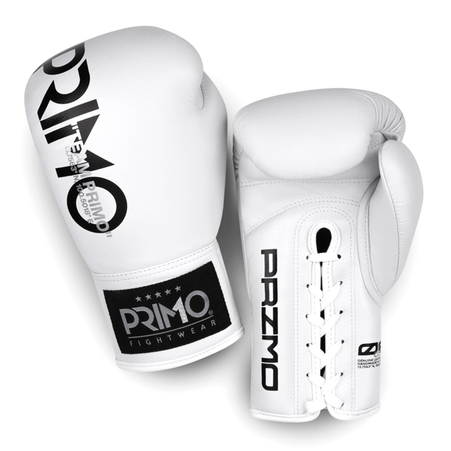 Primo Mamba Series Pro white lace-up boxing gloves for training and sparring, featuring durable leather construction.