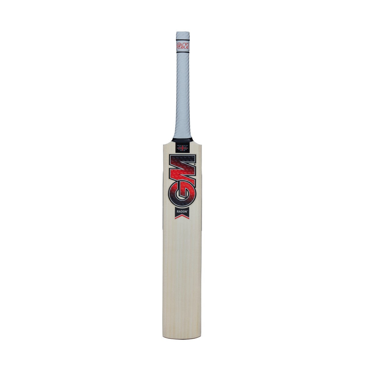 Gunn & Moore Radon English Willow cricket bat with a polished wooden finish, front view showing the blade and grip.