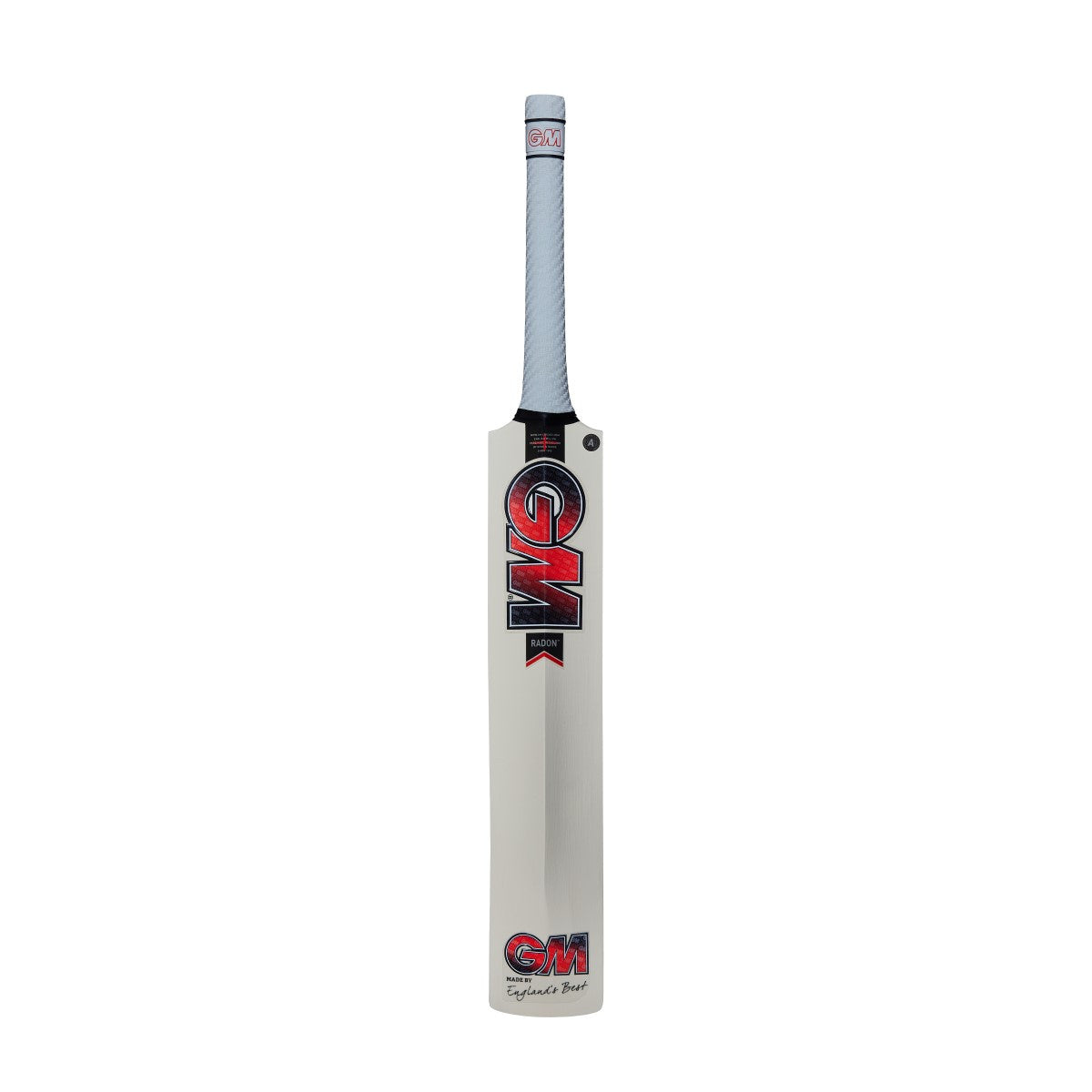 Gunn & Moore Radon English Willow cricket bat showing the back with smooth finish and detailed grain pattern.