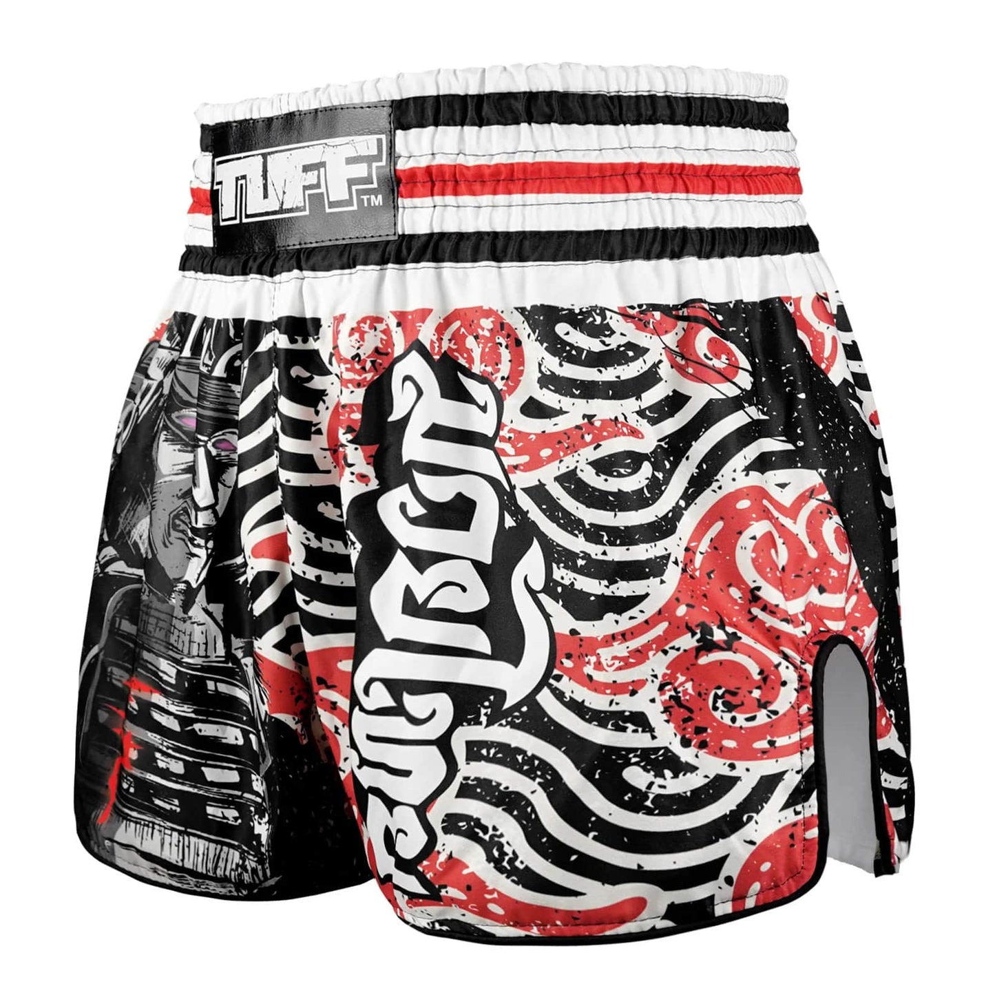 TUFF High-Cut Retro Muay Thai Boxing Shorts Waves of Bushido Elegance