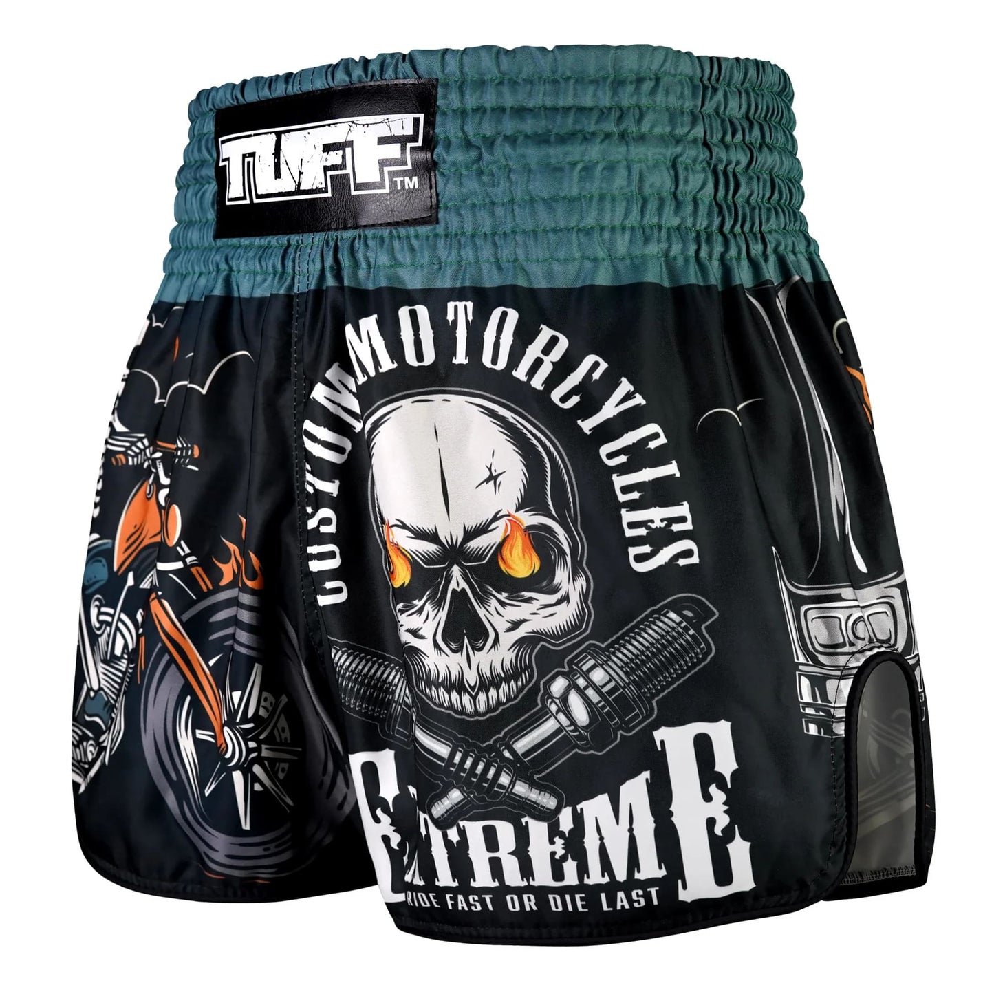 TUFF High-Cut Retro Muay Thai Boxing Shorts The Skull Rider