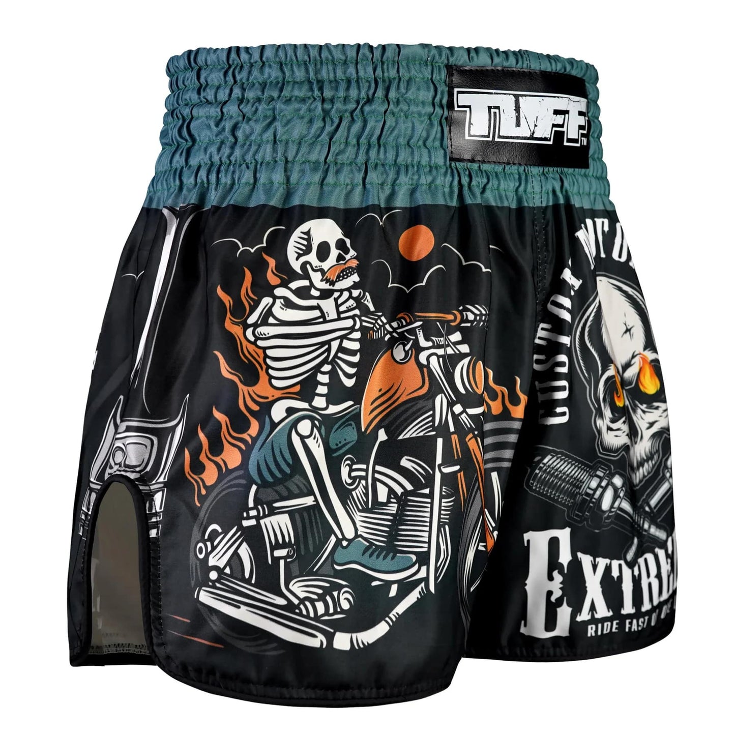 TUFF High-Cut Retro Muay Thai Boxing Shorts The Skull Rider