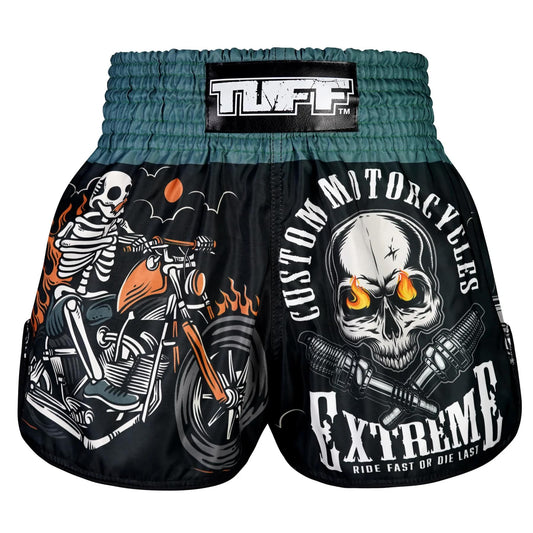 TUFF High-Cut Retro Muay Thai Boxing Shorts The Skull Rider