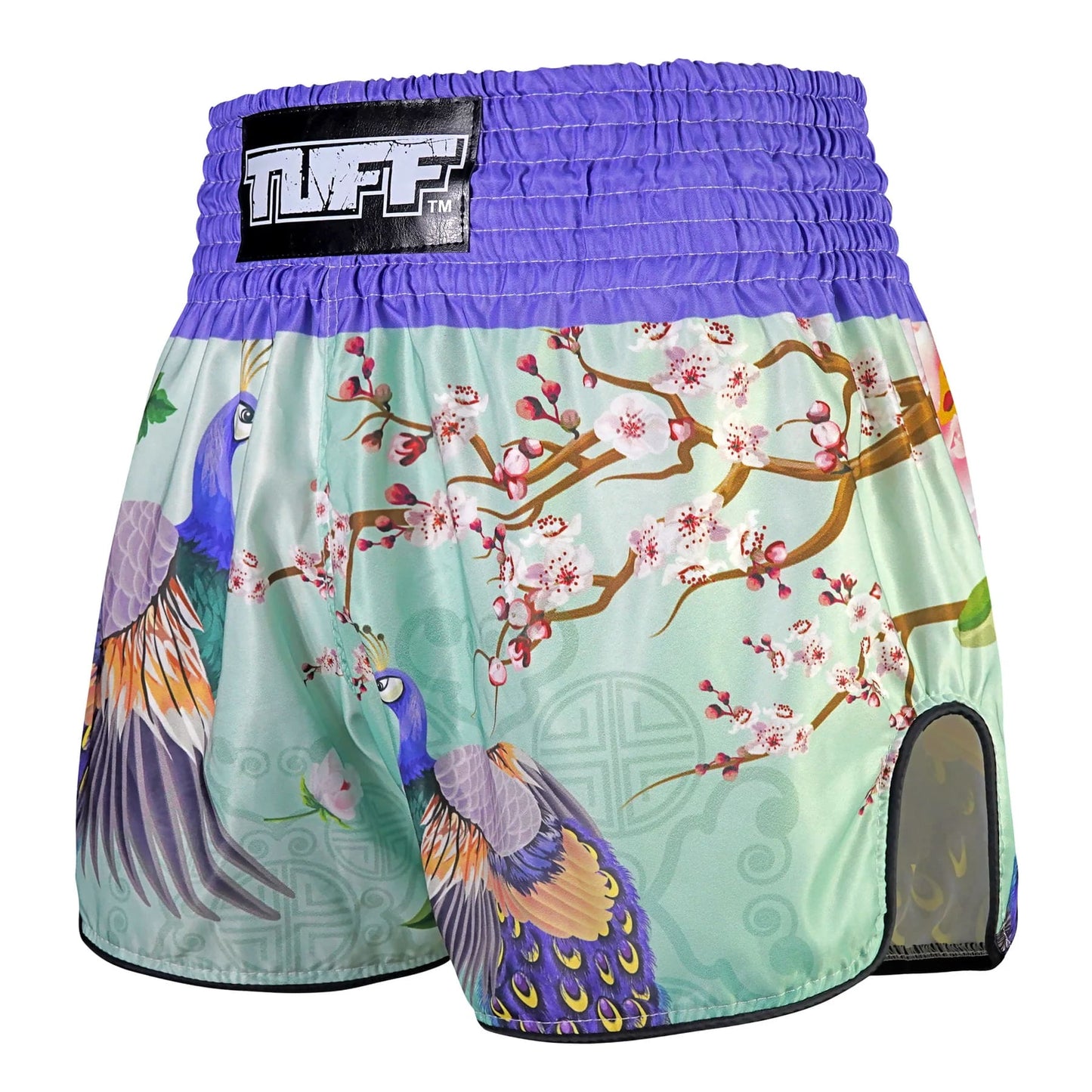 TUFF High-Cut Retro Muay Thai Boxing Shorts Yugana Kujaku The Elegance Peacock