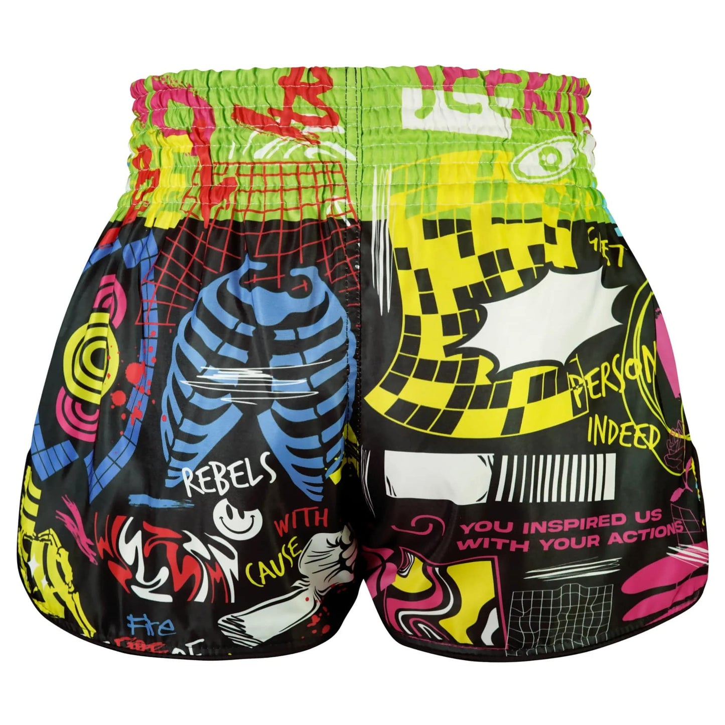 TUFF High-Cut Retro Muay Thai Boxing Shorts Neon Graffiti