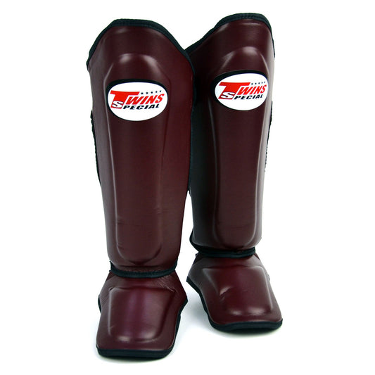 Twins Muay Thai Boxing Double Padded Shin Pads Maroon-Black