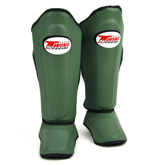 Twins Muay Thai Boxing Double Padded Shin Pads Olive-Black