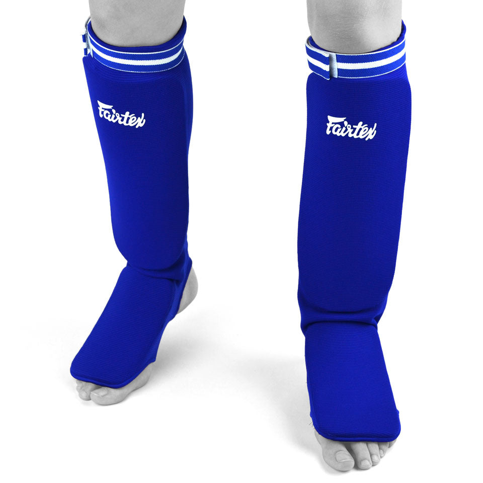 SPE1 Fairtex Blue Elastic Competition Shin Pads