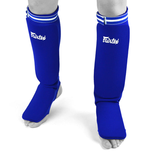 Fairtex Muay Thai Boxing Elastic Competition Shin Pads Blue