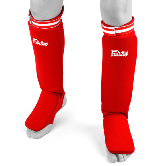 Fairtex Muay Thai Boxing Elastic Competition Shin Pads Red