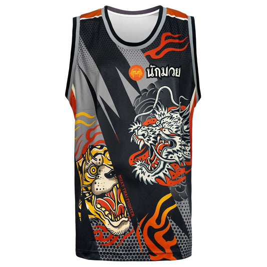 TUFF Muay Thai Tank Top Black Dragon and Tiger