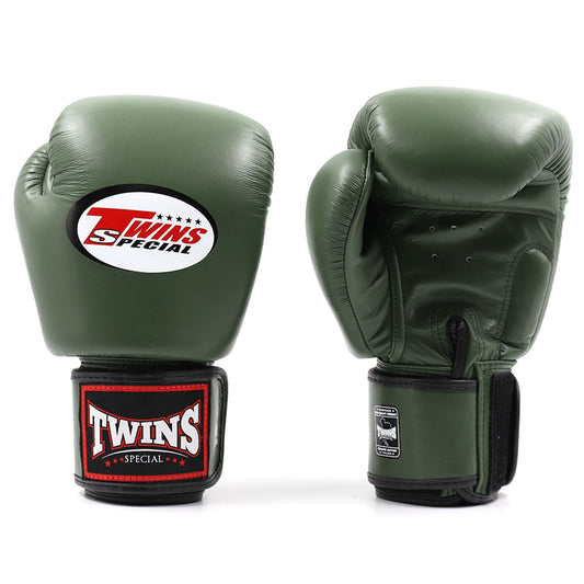 Olive Twins Special BGVL3 boxing gloves for training and sparring, made of durable leather with secure wrist straps.