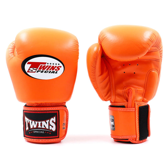 Orange Twins Special BGVL3 boxing gloves for training and sparring, featuring durable synthetic leather and secure wrist strap.