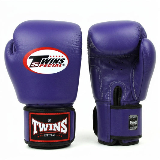Purple Twins Special BGVL3 boxing gloves, sporting goods, designed for training and competition, with a durable, padded leather exterior.