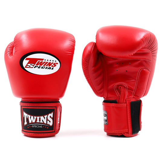 Red Twins Special BGVL3 boxing gloves for training and sparring, featuring durable leather and secure wrist support.