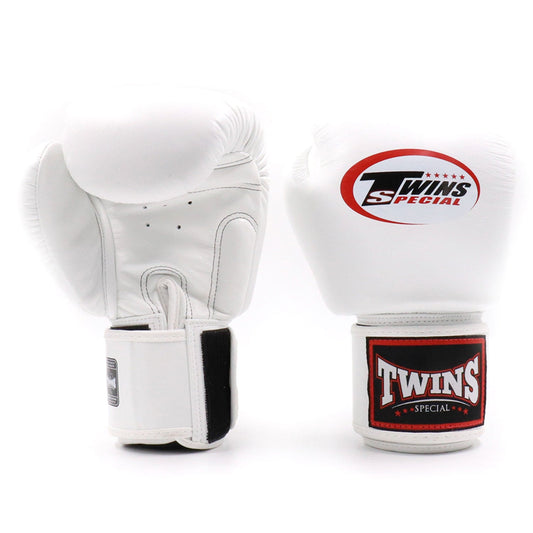 White Twins Special BGVL3 boxing gloves for training and fight use, featuring durable leather construction and secure wrist support.