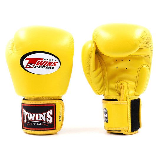 Yellow Twins Special BGVL3 boxing gloves for training and sparring, featuring durable leather and secure wrist support.