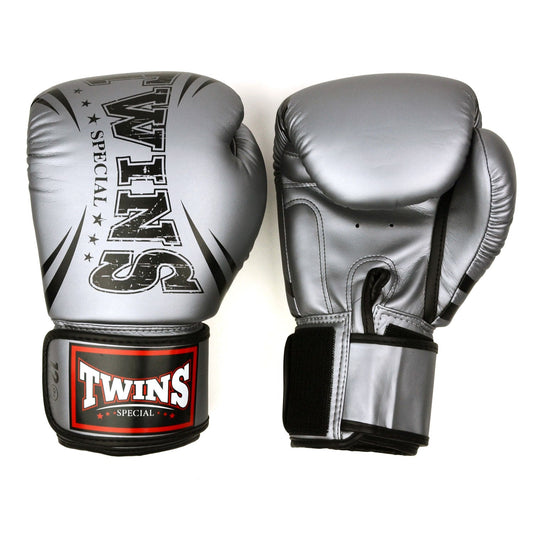 Twins Special Muay Thai Boxing FBGVDM3-TW6 Synthetic-Leather Boxing Gloves - Grey