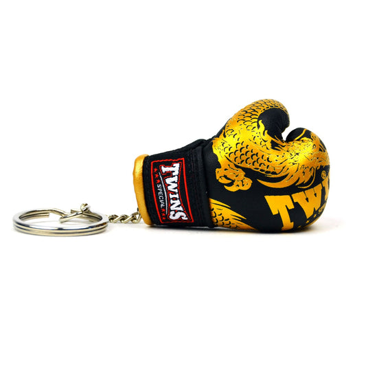 Twins Special FMBG3-49 Muay Thai Boxing  Glove Keyring - Dragon Black-Gold