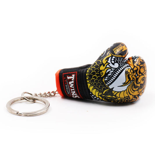Twins Special FMBG3-52 Muay Thai Boxing Glove Keyring - Nagas White-Gold