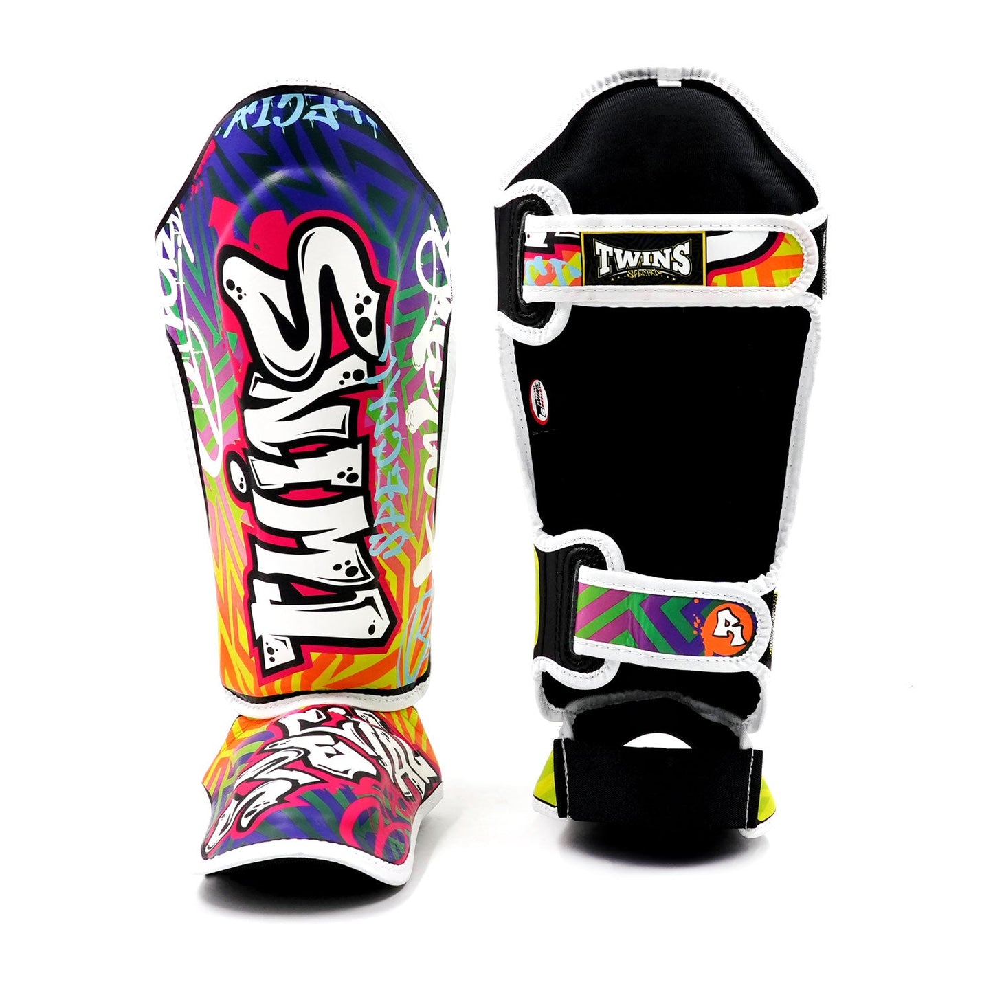 Twins Special FSGL10-68 Muay Thai Boxing Leather Shin Pads - Graffiti