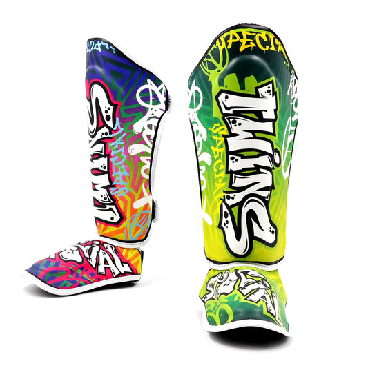 Twins Special FSGL10-68 Muay Thai Boxing Leather Shin Pads - Graffiti