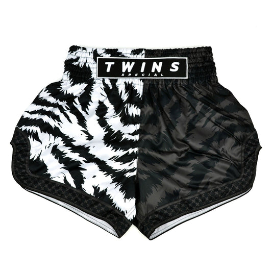 Twins Special Muay Thai Boxing Shorts - JUNGLE Black-White
