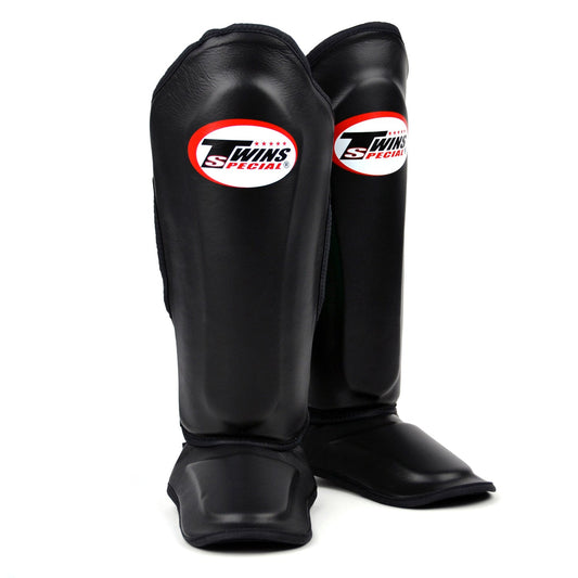 Twins Special SGL10 Muay Thai Boxing Leather Shin Pads - Black