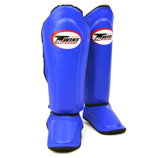 Twins Special Muay Thai Boxing SGL10 Leather Shin Pads - Blue