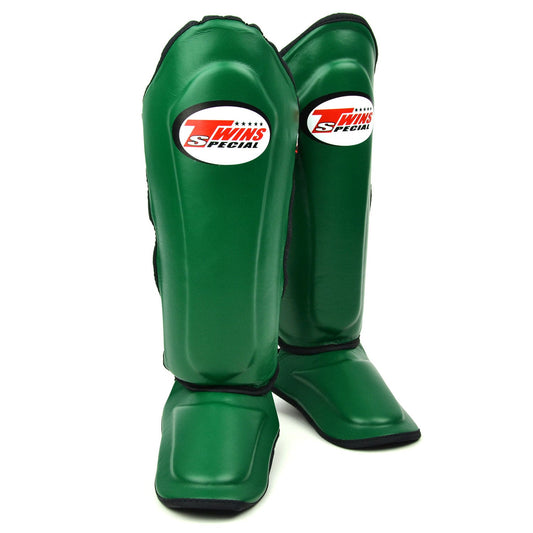 Twins Special Muay Thai Boxing SGL10 Leather Shin Pads - Dark Green