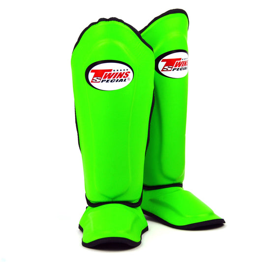 Twins Special SGL10 Muay Thai Boxing Leather Shin Pads - Green