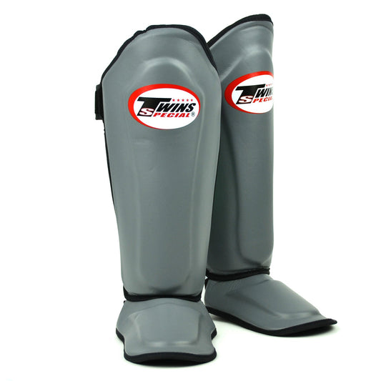 Twins Special SGL10 Muay Thai Boxing Leather Shin Pads - Grey