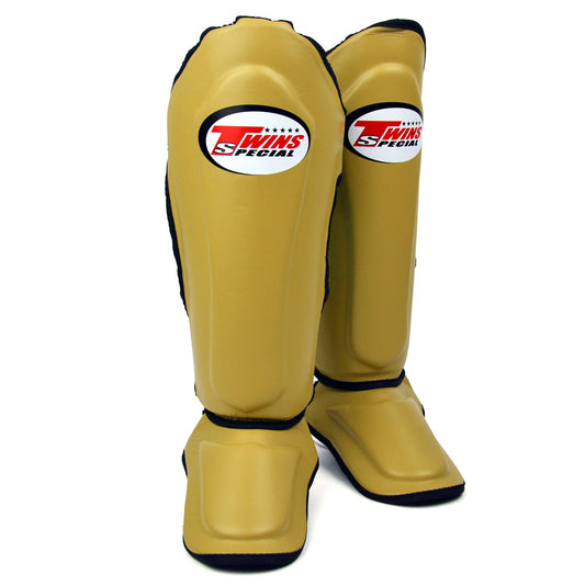 Twins Special Muay Thai Boxing SGL10 Leather Shin Pads - Latte