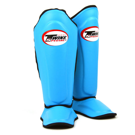 Twins Special SGL10 Muay Thai Boxing Leather Shin Pads - Light Blue