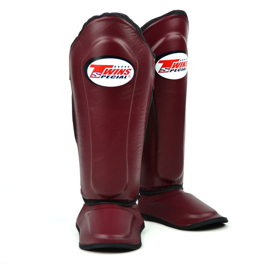 Twins Special SGL10 Muay Thai Boxing Leather Shin Pads - Maroon