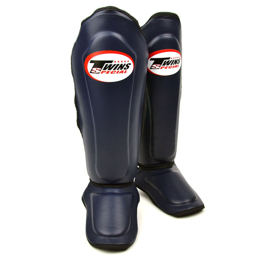 Twins Special Muay Thai Boxing SGL10 Leather Shin Pads - Navy