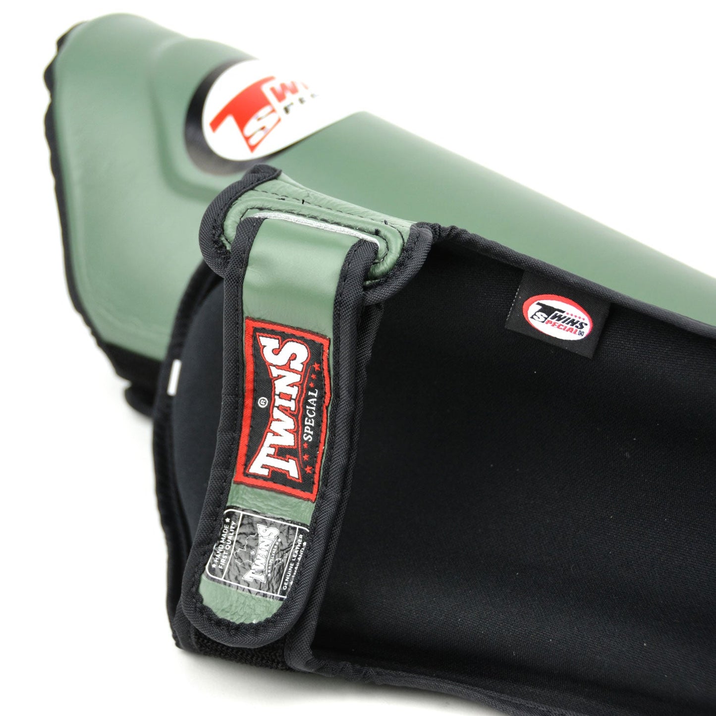 Twins Special SGL10 Muay Thai Boxing Leather Shin Pads - Olive