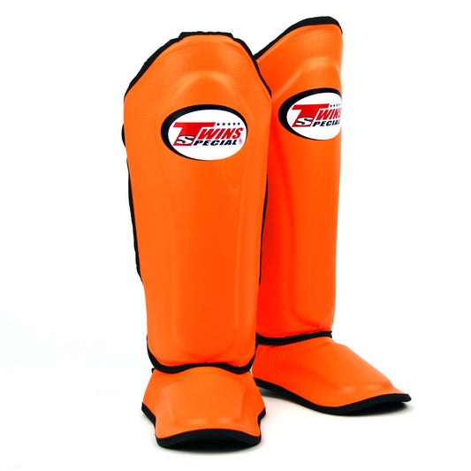 Twins Special SGL10 Muay Thai Boxing Leather Shin Pads - Orange