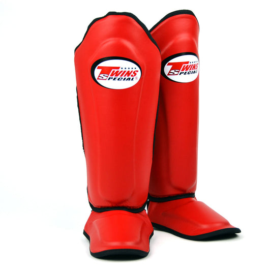 Twins Special SGL10 Muay Thai Boxing Leather Shin Pads - Red