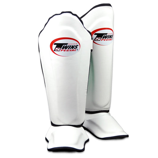 Twins Special SGL10 Muay Thai Boxing Leather Shin Pads - White
