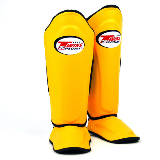Twins Special SGL10 Muay Thai Boxing Leather Shin Pads - Yellow