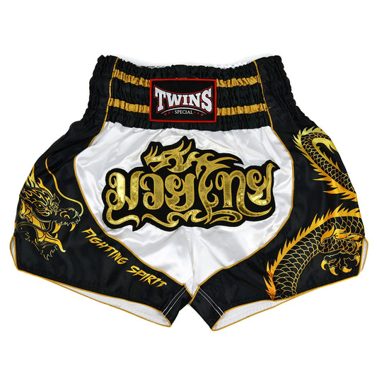 TBS49-DR Twins Dragon Muaythai Shorts White-Black