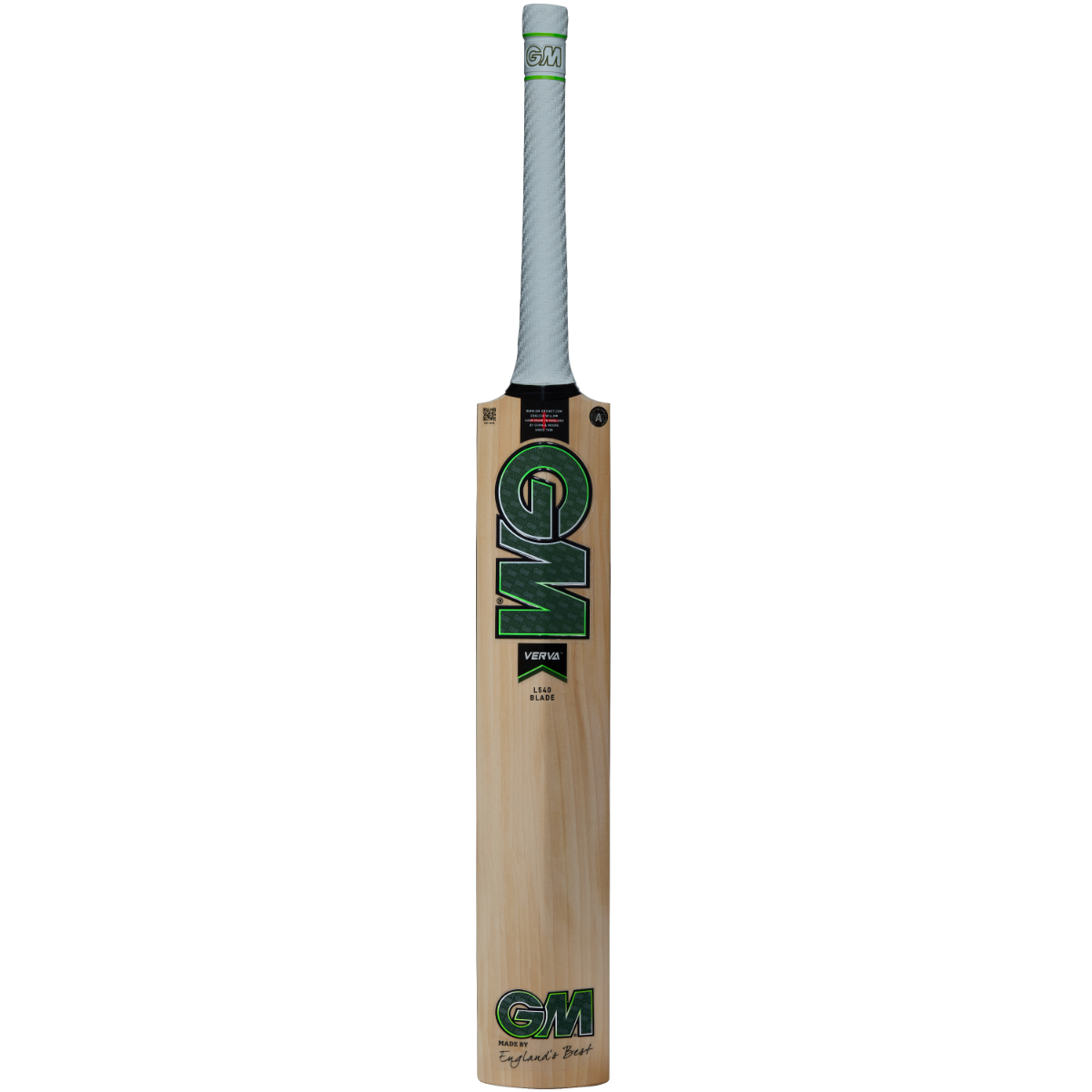 Gunn & Moore Verva 404 English Willow cricket bat displaying the back and side view with detailed craftsmanship