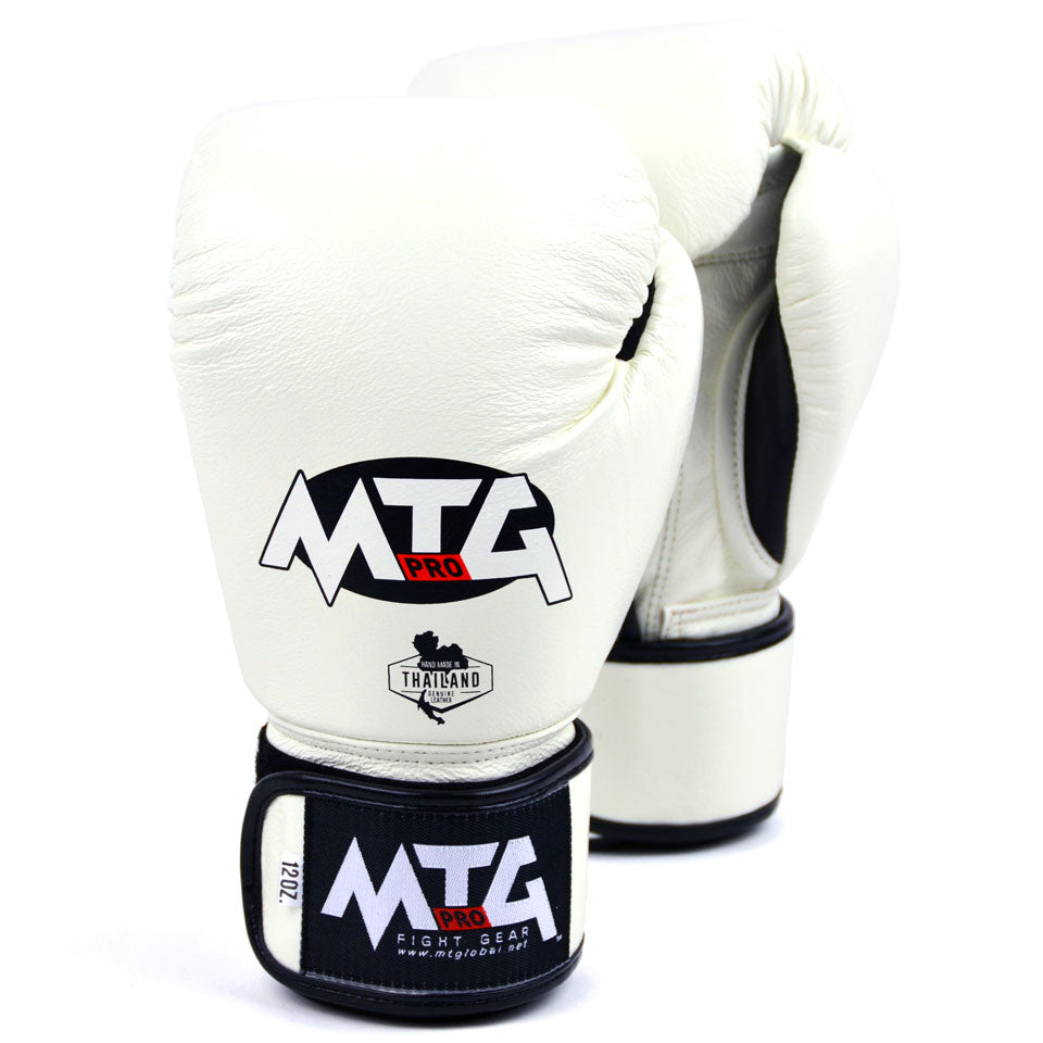 VG1 MTG Pro White Velcro Boxing Gloves