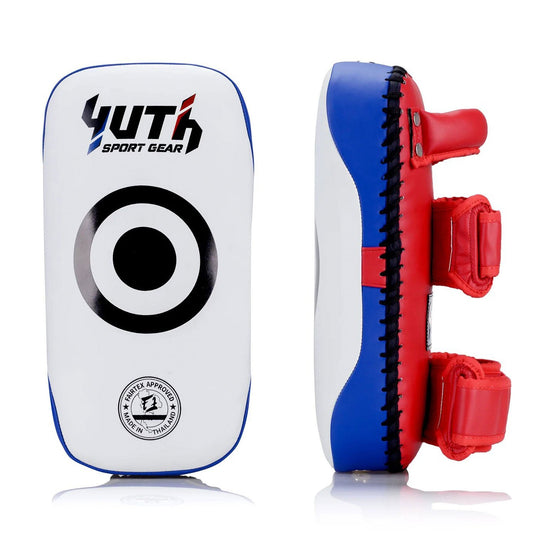 Yuth Muay Thai Thai Kick Pads White-Blue-Red